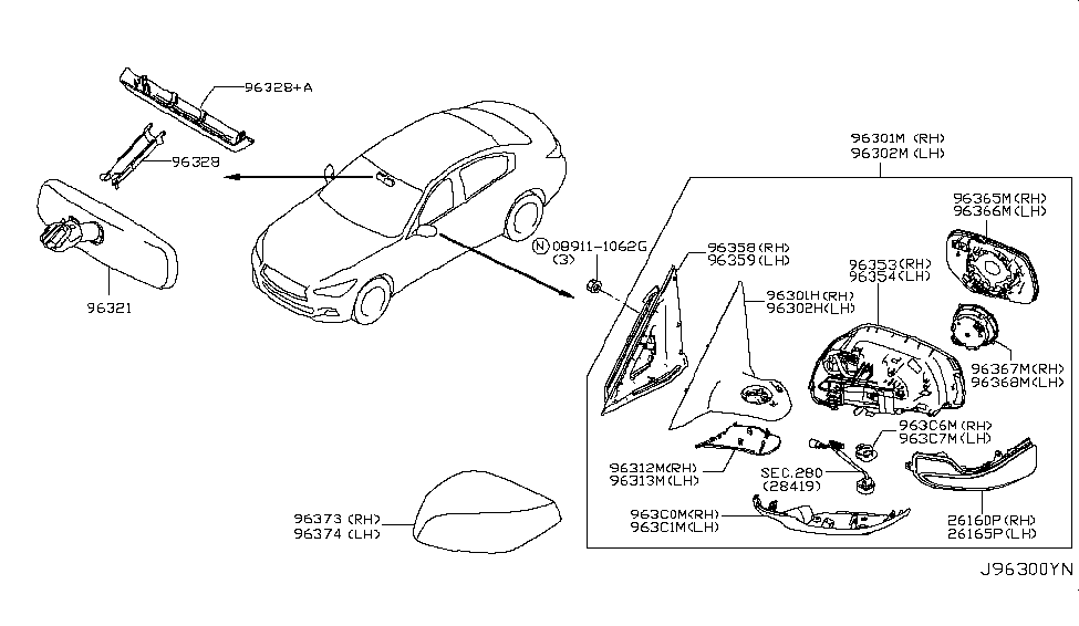 Infiniti 96359-4GA0A Packing-Door Mirror,LH