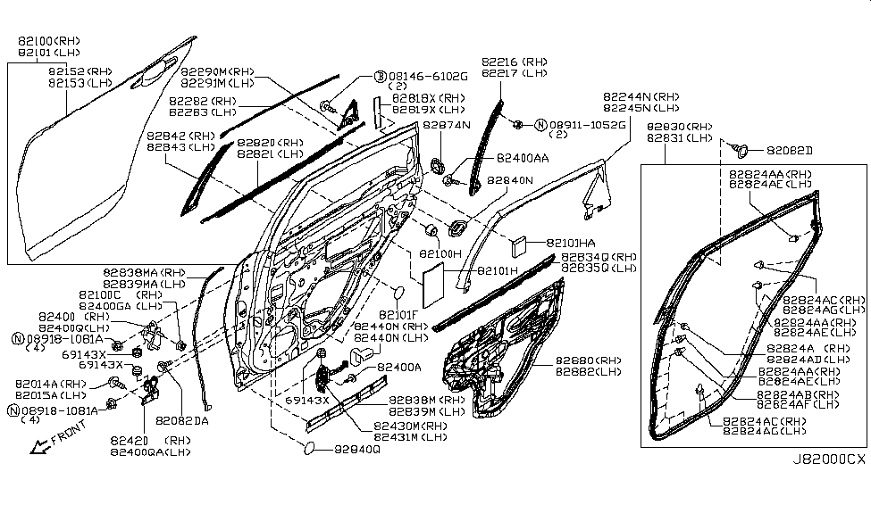 Infiniti 82838-1PM0C Seal-Rear Door Partition,RH