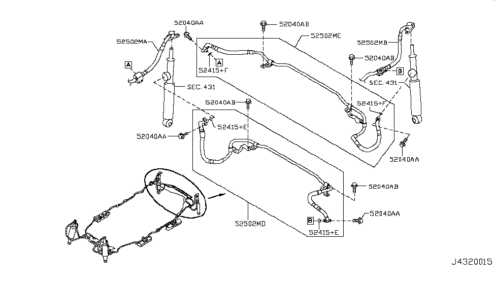 Infiniti 52502-1LA1B Tube Assembly Rear ACTUATOR