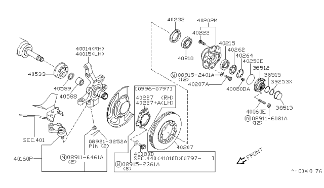 1998 Infiniti QX4 Front Outer Wheel Bearing Assembly Diagram for 40215-50W00