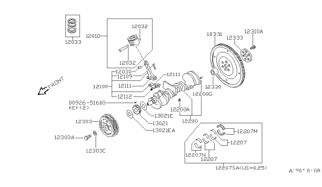 1999 Infiniti QX4 Piston,Crankshaft & Flywheel Diagram