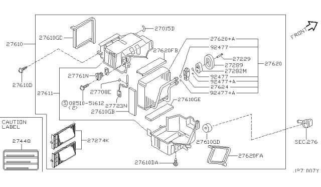 2003 Infiniti QX4 Air Conditioner Air Filter Kit Diagram for 27275-31U25