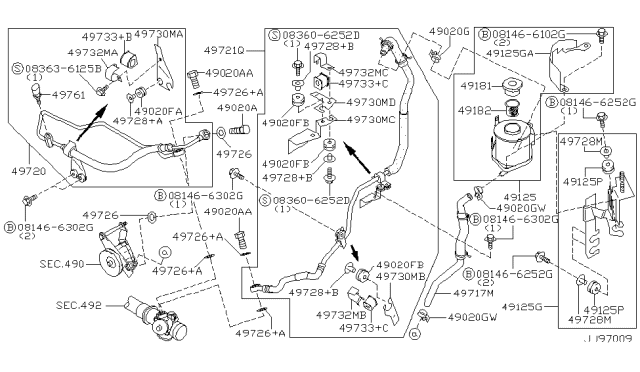 1997 Infiniti QX4 Switch-Pressure,Power Steering Diagram for 49761-0W000