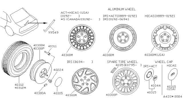 1993 Infiniti Q45 Aluminum Wheel Diagram for 40300-60U25