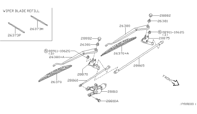 2001 Infiniti I30 Window Wiper Blade Assembly Diagram for 28890-2Y910