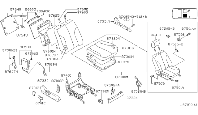 2001 Infiniti I30 Cushion Assy-Front Seat Diagram for 87300-5Y872