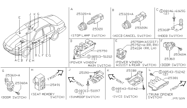 2001 Infiniti I30 Switch-SUNROOF Diagram for 25450-5Y700