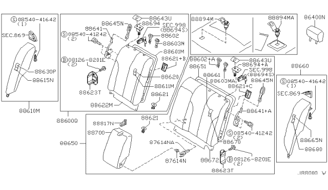 2002 Infiniti I35 Lock Assy-Rear Seat Diagram for 88691-5Y500