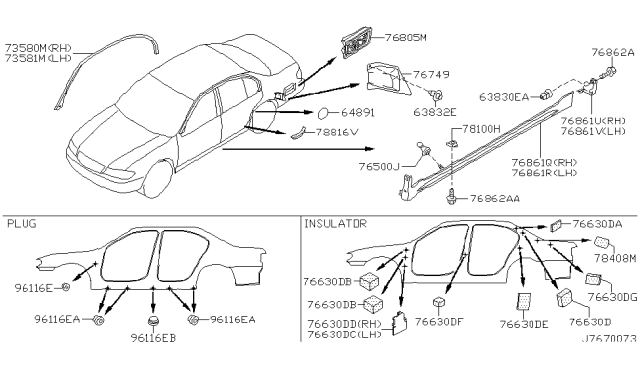 2002 Infiniti I35 MUDGUARD-Center, Front LH Diagram for 76853-2Y671