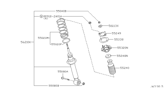 2001 Infiniti I30 Rear Suspension Bound Bumper Assembly Diagram for 55240-2Y000