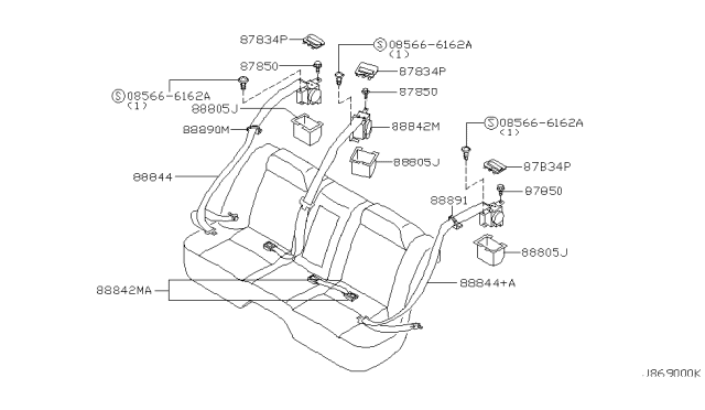 2001 Infiniti I30 Belt Assembly-Rear Seat Tongue Diagram for 88844-5Y701