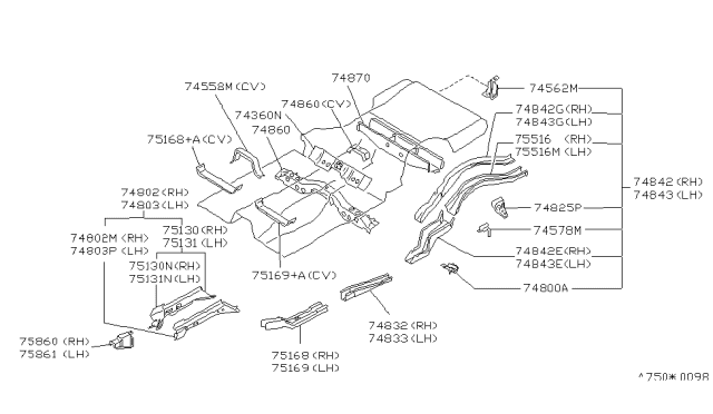 1992 Infiniti M30 Extension-Front Floor Side,Rear Diagram for 75172-F6620