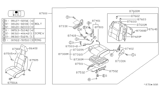 1990 Infiniti M30 Cushion Assembly-Seat,RH Diagram for 87300-F6602