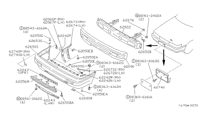 1991 Infiniti M30 Retainer-Front Bumper,Upper Diagram for 62241-F6610
