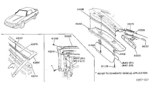1990 Infiniti M30 Garnish-Roof Header Diagram for K0352-9X001