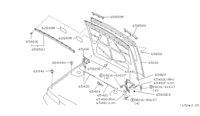1990 Infiniti M30 Bracket-Hood Stay,LH Diagram for 65483-F6610