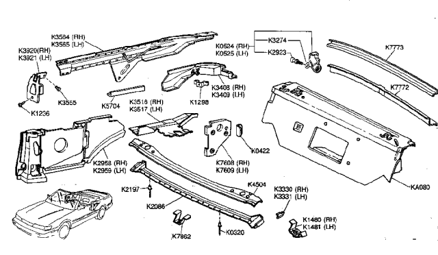 1990 Infiniti M30 Extension-Front Pillar Upper LH Diagram for K3331-9X001