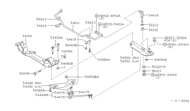 1991 Infiniti M30 Bracket-Tension Rod,RH Diagram for 54480-F6610