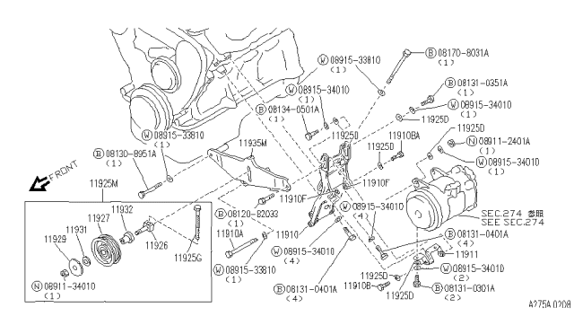 1991 Infiniti M30 Cover-Idler Pulley Diagram for 11929-42L01