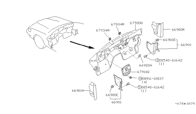 1992 Infiniti M30 Insulator-Dash Side,LH Diagram for 66921-41L00