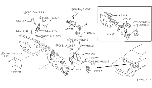 1992 Infiniti M30 FOOTREST Assembly Diagram for 67840-F6610