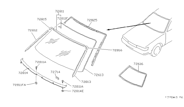 1991 Infiniti M30 Moulding-Windshield Lower,Center Diagram for 72771-F6600