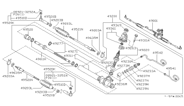 1992 Infiniti M30 Power Steering Rack Assembly Diagram for 49271-F6607