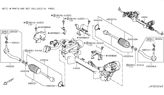 2017 Infiniti Q50 Power Steering Gear Assembly Diagram for 49200-4GE4A