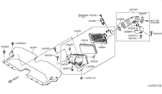 2014 Infiniti Q50 Element Assembly-Air Diagram for 16546-ED000