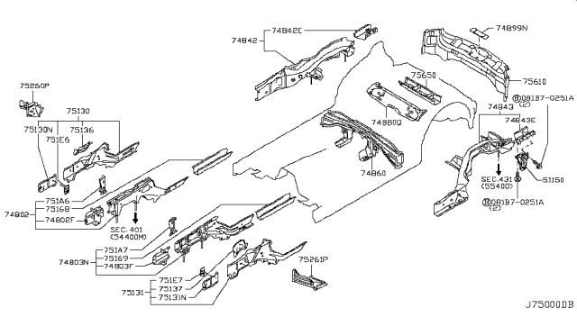 2010 Infiniti FX35 Connector Assembly-Front Side Member,LH Diagram for 751A7-1CA0N
