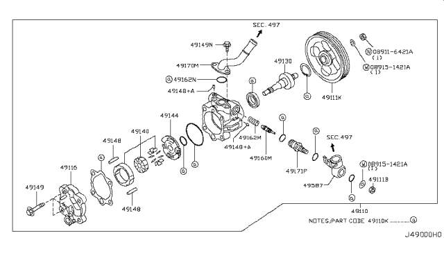 2010 Infiniti FX50 Power Steering Pump Assembly Diagram for 49110-1CA0A