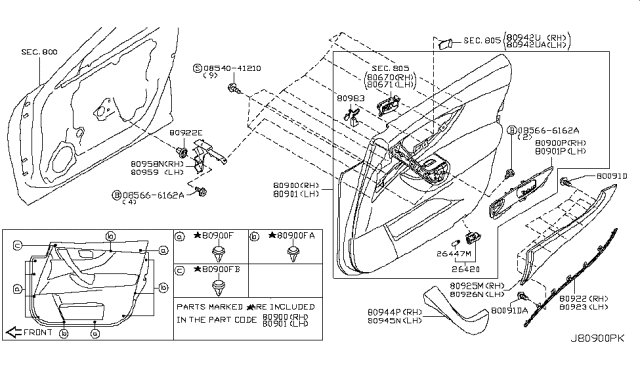 2011 Infiniti FX35 Cap-Door Grip,RH Diagram for 80944-1CA0B