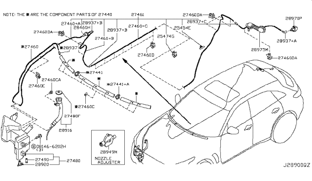 2012 Infiniti FX35 Windshield Washer Tank Assembly Diagram for 28910-3FY0A