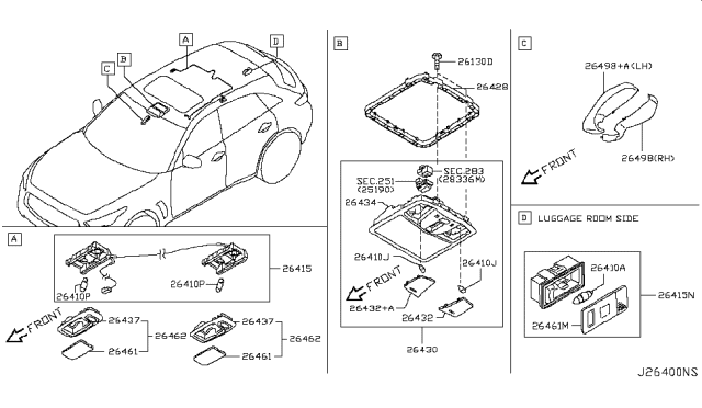 2017 Infiniti QX70 Lamp Assembly Map Diagram for 26430-6WY6B