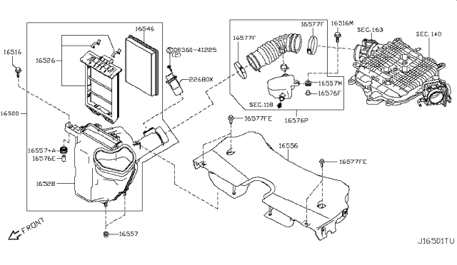 2015 Infiniti QX70 Air Cleaner Diagram for 16500-1CB0C
