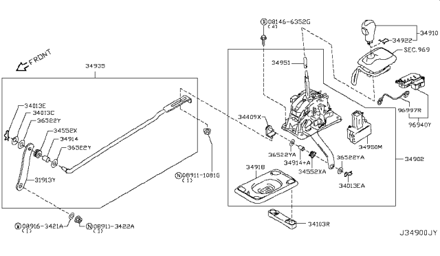 2009 Infiniti FX50 Transmission Control Device Assembly Diagram for 34901-1CA1A