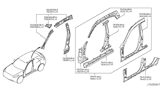 2011 Infiniti FX35 Reinforce-Roof Side Rail,Outer LH Diagram for 76315-1CA0A