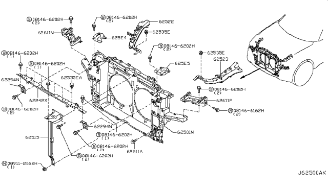 2013 Infiniti FX50 Support-Radiator Core,Side RH Diagram for 62520-1CA0A