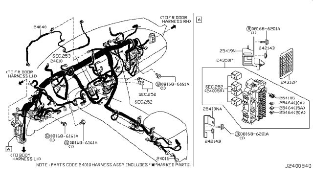 2011 Infiniti FX35 Harness Assembly-Main Diagram for 24010-1WW3A