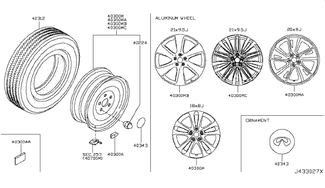 2017 Infiniti QX70 Aluminum Wheel Diagram for D0C00-6WY6A