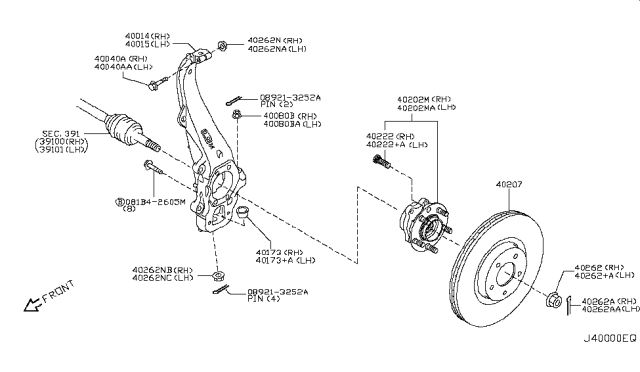 2010 Infiniti FX35 Front Road Wheel Hub Assembly Diagram for 40202-EG36C