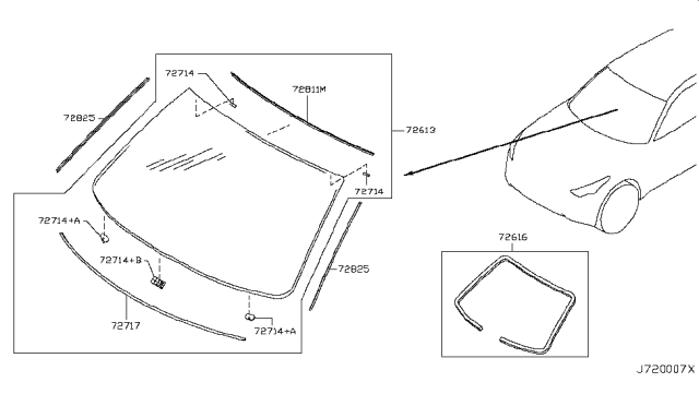2009 Infiniti FX35 or FX50 Front Windshield Diagram