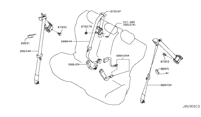 2011 Infiniti FX35 Belt Assy-Rear Seat Buckle Diagram for 88843-1CA5A