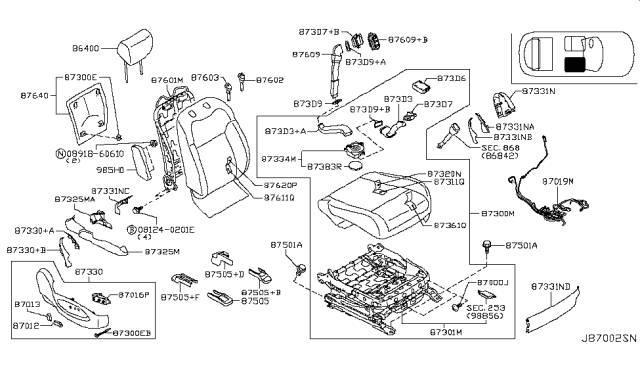 2010 Infiniti FX50 Board Assembly Front Seat Back Diagram for 87640-1CC6A