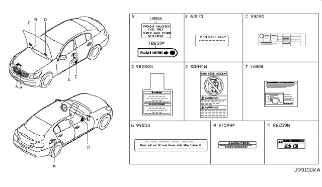 2009 Infiniti G37 Placard-Tire Limit Diagram for 99090-JK300