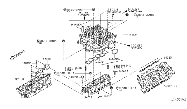 2009 Infiniti G37 Collector Intake Manifold Diagram for 14010-EY00A
