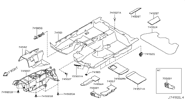 2009 Infiniti G37 Carpet Assy-Floor Diagram for 74902-JK60B