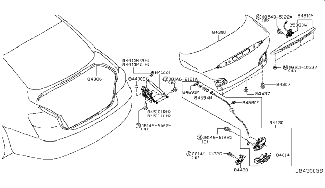 2008 Infiniti G35 WEATHERSTRIP-Trunk Lid Diagram for 84830-JK00A