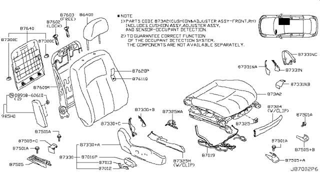 2013 Infiniti G37 Cushion & Adjuster Assy-Front,RH Diagram for 87300-1NF5B