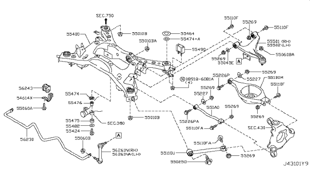 2013 Infiniti G37 Rear Suspension Rear Lower Link Complete Diagram for 551B0-JK010